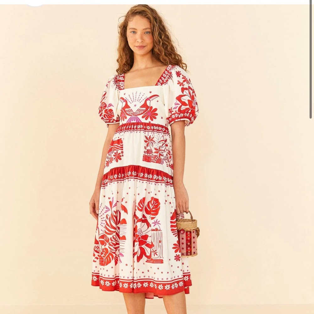 FARM Rio Red and White Midi Dress